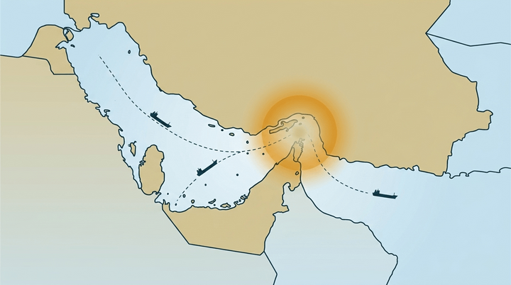 Illustrative map of the Strait of Hormuz showing the impact of Iran's shipping blockade on global maritime trade routes in 2026