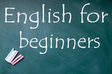 A promotional image for an English learning program aimed at beginners, featuring the text "Learn English with Us."